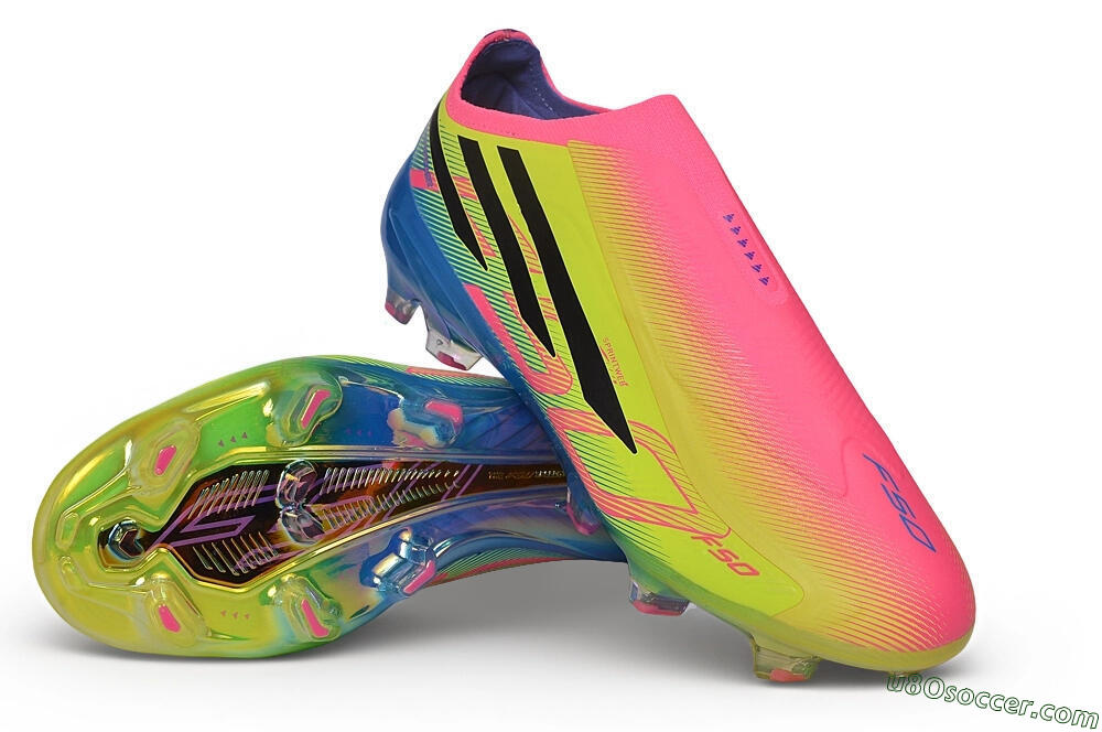 Adidas F50 Hyperfast Elite Laceless FG Firm Ground Soccer Cleats - Multicolor/Lucid Pink/Lucid Blue 3