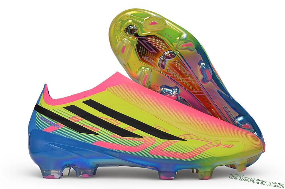Adidas F50 Hyperfast Elite Laceless FG Firm Ground Soccer Cleats - Multicolor/Lucid Pink/Lucid Blue 1