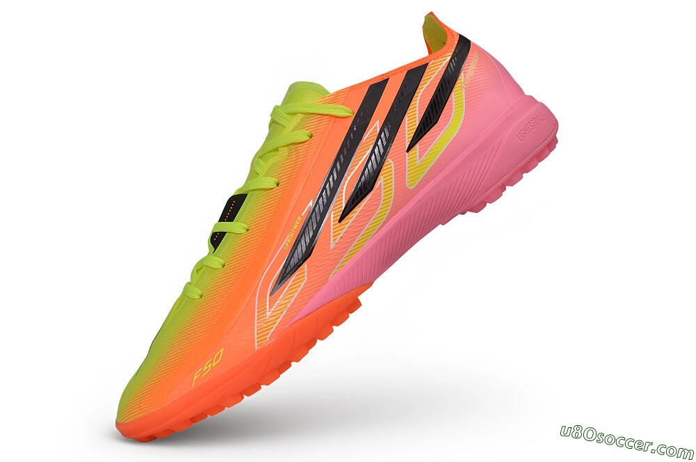 Adidas F50 Hyperfast Elite Laceless TF Artificial Turf Soccer Shoes - Orange/Solar Yellow/Lucid Pink 5