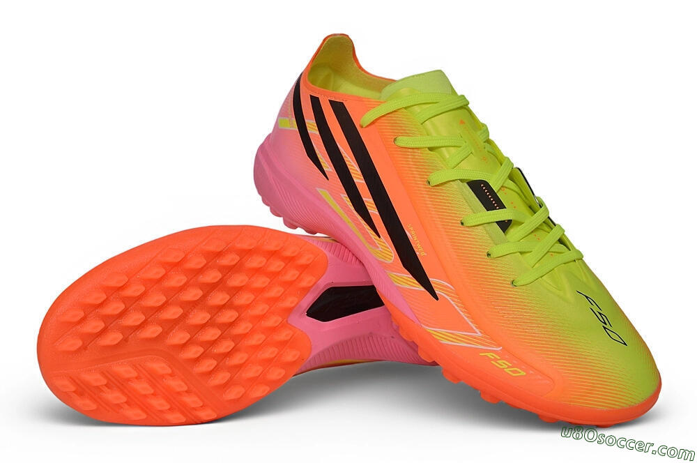 Adidas F50 Hyperfast Elite Laceless TF Artificial Turf Soccer Shoes - Orange/Solar Yellow/Lucid Pink 3