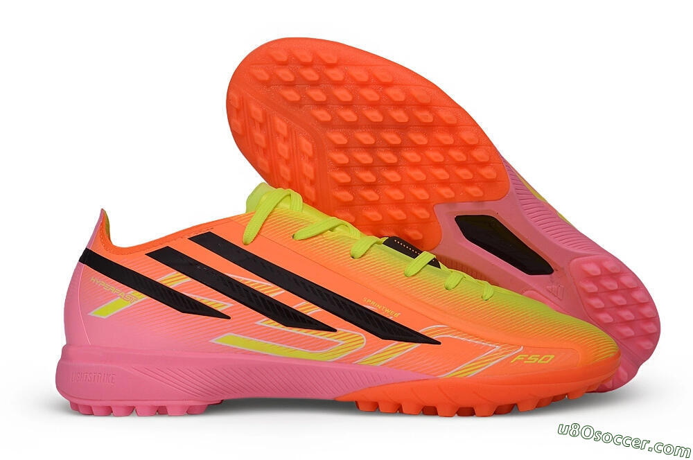 Adidas F50 Hyperfast Elite Laceless TF Artificial Turf Soccer Shoes - Orange/Solar Yellow/Lucid Pink 1