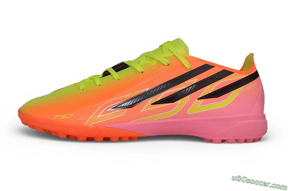 Adidas F50 Hyperfast Elite Laceless TF Artificial Turf Soccer Shoes - Orange/Solar Yellow/Lucid Pink 2