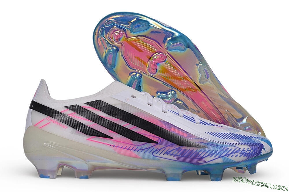 Adidas F50 Hyperfast Elite FG Firm Ground Soccer Cleats - White/Lucid Blue/Lucid Pink 1