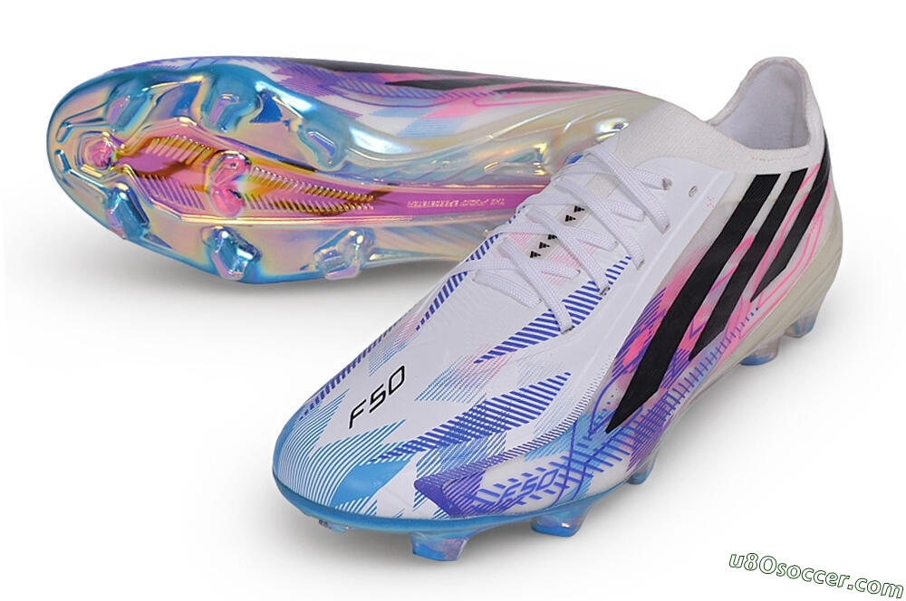 Adidas F50 Hyperfast Elite FG Firm Ground Soccer Cleats - White/Lucid Blue/Lucid Pink 3