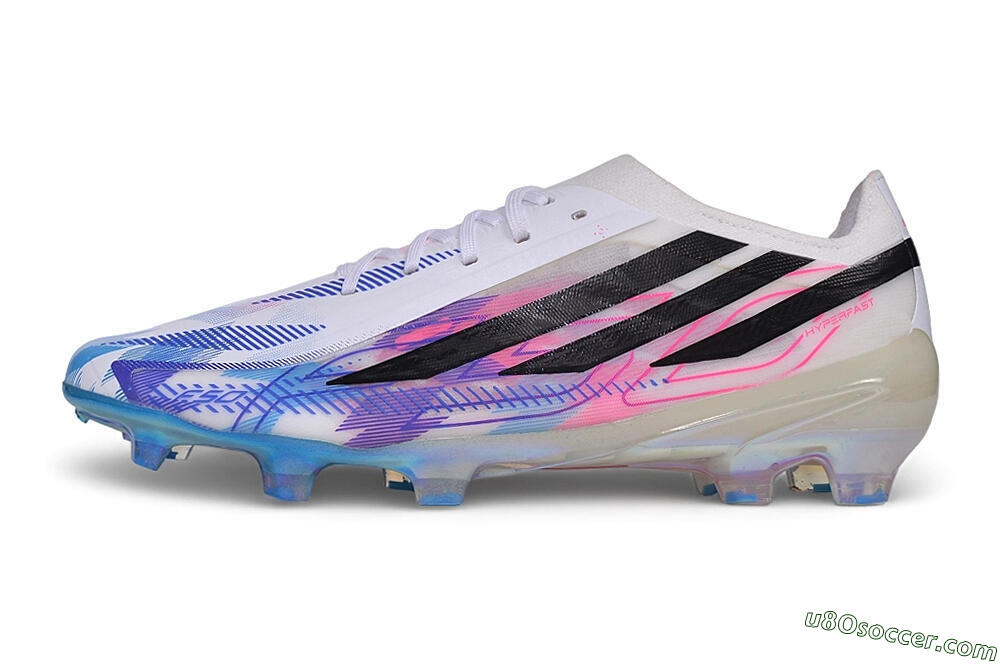 Adidas F50 Hyperfast Elite FG Firm Ground Soccer Cleats - White/Lucid Blue/Lucid Pink 2
