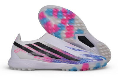 Adidas F50 Hyperfast Elite Laceless TF Artificial Turf Soccer Shoes - White/Lucid Pink/Lucid Blue