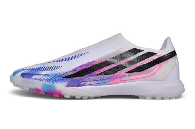 Adidas F50 Hyperfast Elite Laceless TF Artificial Turf Soccer Shoes - White/Lucid Pink/Lucid Blue