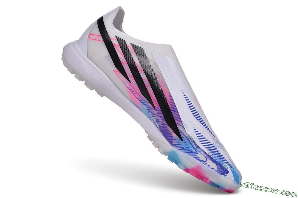 Adidas F50 Hyperfast Elite Laceless TF Artificial Turf Soccer Shoes - White/Lucid Pink/Lucid Blue 4