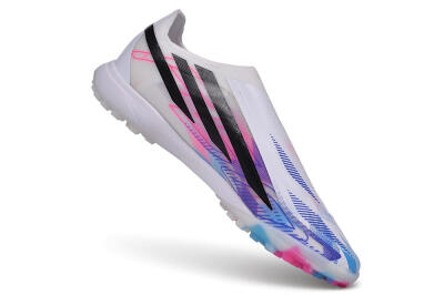Adidas F50 Hyperfast Elite Laceless TF Artificial Turf Soccer Shoes - White/Lucid Pink/Lucid Blue