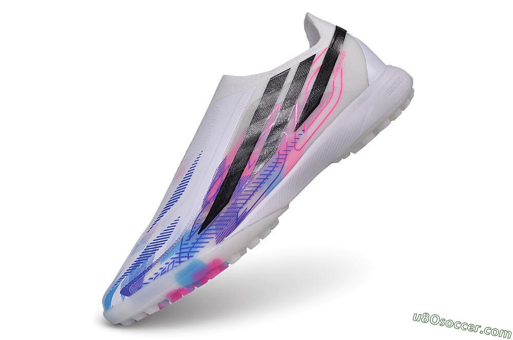 Adidas F50 Hyperfast Elite Laceless TF Artificial Turf Soccer Shoes - White/Lucid Pink/Lucid Blue 5