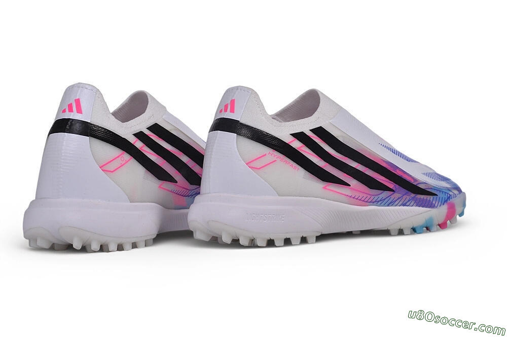 Adidas F50 Hyperfast Elite Laceless TF Artificial Turf Soccer Shoes - White/Lucid Pink/Lucid Blue 6