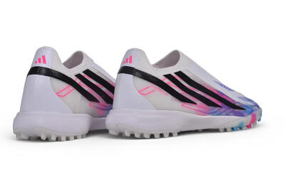 Adidas F50 Hyperfast Elite Laceless TF Artificial Turf Soccer Shoes - White/Lucid Pink/Lucid Blue