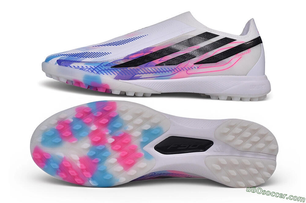 Adidas F50 Hyperfast Elite Laceless TF Artificial Turf Soccer Shoes - White/Lucid Pink/Lucid Blue 0