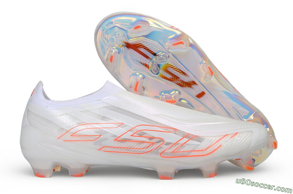 Adidas F50 Elite Laceless FG Firm Ground Soccer Cleats - White/Cloud White/Solar Red 1