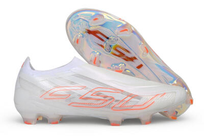 Adidas F50 Elite Laceless FG Firm Ground Soccer Cleats - White/Cloud White/Solar Red