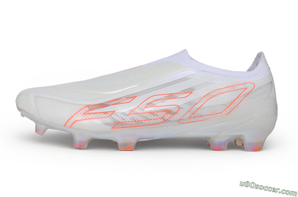 Adidas F50 Elite Laceless FG Firm Ground Soccer Cleats - White/Cloud White/Solar Red 2
