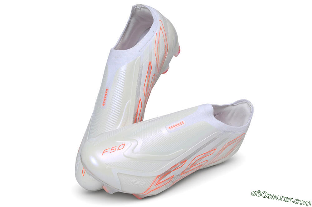 Adidas F50 Elite Laceless FG Firm Ground Soccer Cleats - White/Cloud White/Solar Red 3