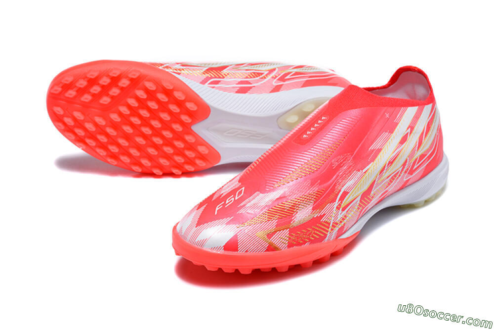 Adidas F50 Pro Laceless TF Artificial Turf Soccer Shoes - Red/Solar Red/White 3