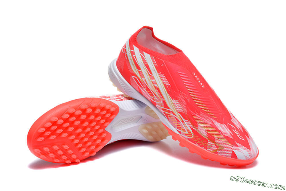 Adidas F50 Pro Laceless TF Artificial Turf Soccer Shoes - Red/Solar Red/White 4