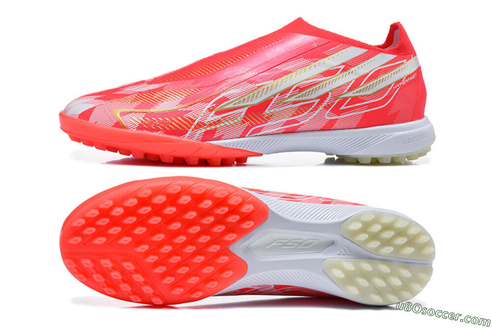 Adidas F50 Pro Laceless TF Artificial Turf Soccer Shoes - Red/Solar Red/White 0