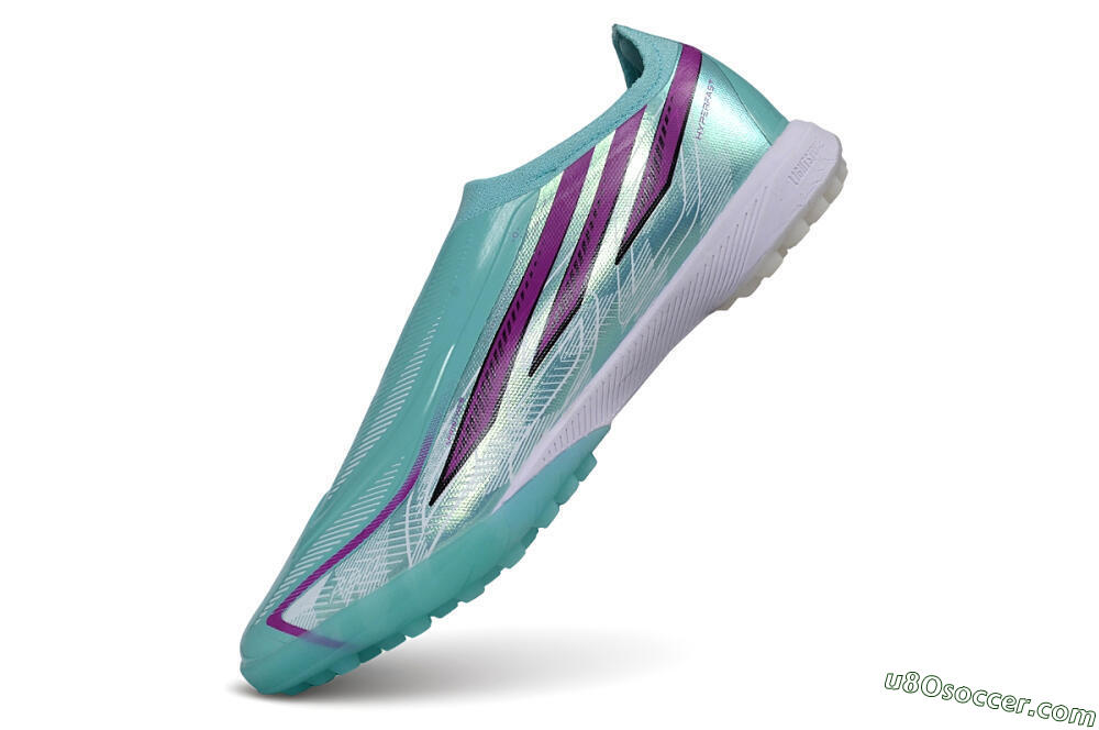 Adidas F50 Pro Laceless TF Artificial Turf Soccer Shoes - Turquoise/Mint Green/Electric Purple 5