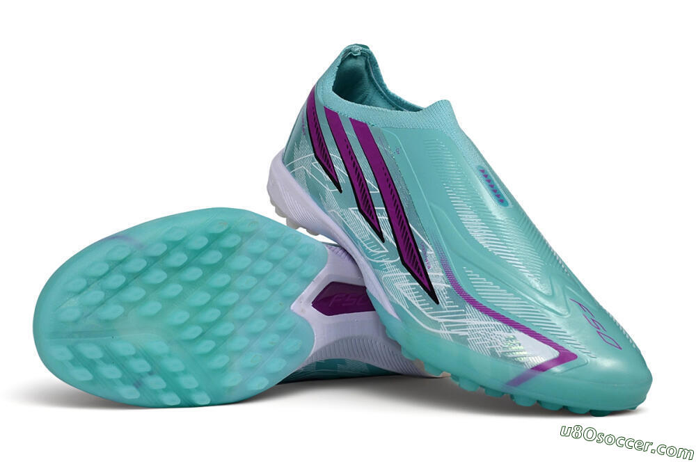 Adidas F50 Pro Laceless TF Artificial Turf Soccer Shoes - Turquoise/Mint Green/Electric Purple 0