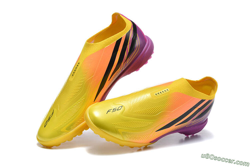 Adidas F50 Pro Laceless TF Artificial Turf Soccer Shoes - Yellow/Solar Yellow/Lucid Fuchsia 6