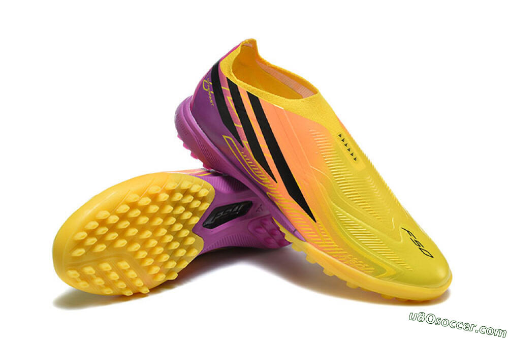 Adidas F50 Pro Laceless TF Artificial Turf Soccer Shoes - Yellow/Solar Yellow/Lucid Fuchsia 4