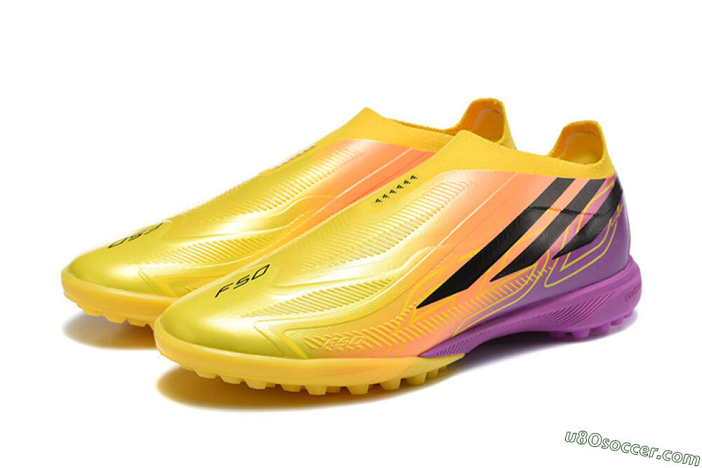 Adidas F50 Pro Laceless TF Artificial Turf Soccer Shoes - Yellow/Solar Yellow/Lucid Fuchsia 5