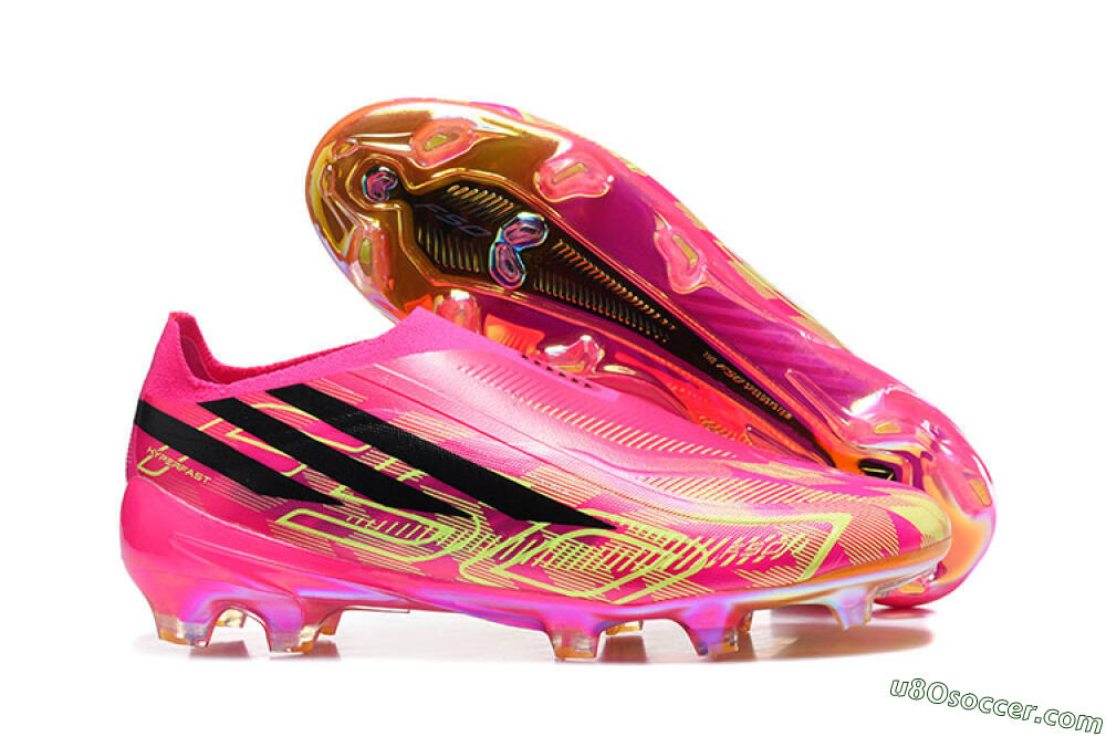 Adidas F50 Hyperfast Elite Laceless FG Firm Ground Soccer Cleats - Pink/Lucid Pink/Solar Yellow 1