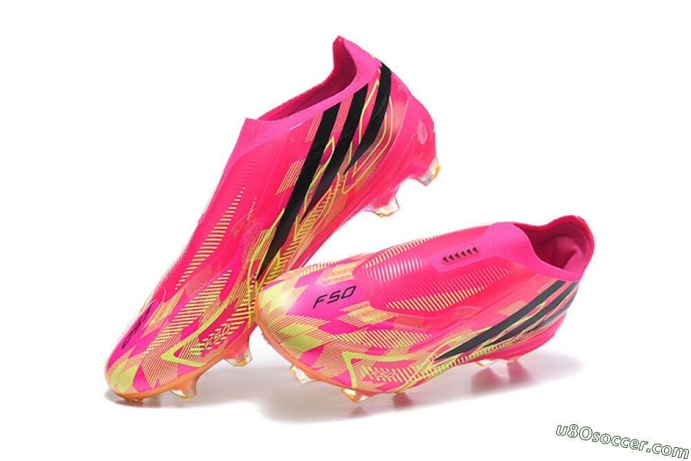 Adidas F50 Hyperfast Elite Laceless FG Firm Ground Soccer Cleats - Pink/Lucid Pink/Solar Yellow 6