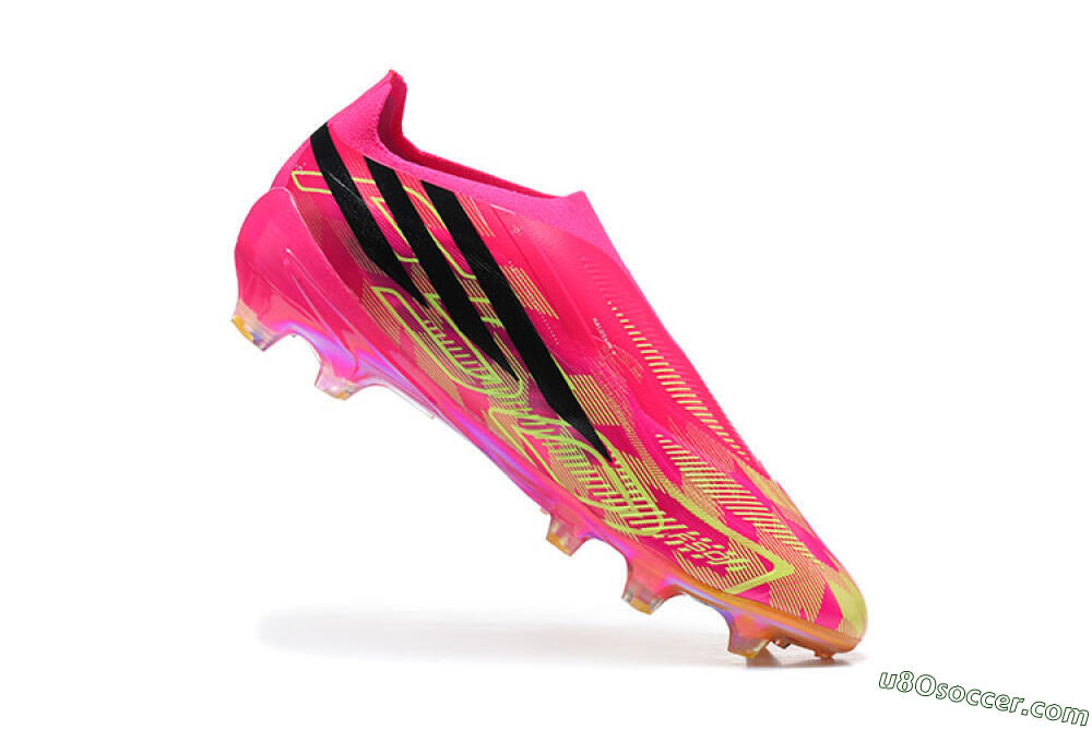 Adidas F50 Hyperfast Elite Laceless FG Firm Ground Soccer Cleats - Pink/Lucid Pink/Solar Yellow 7