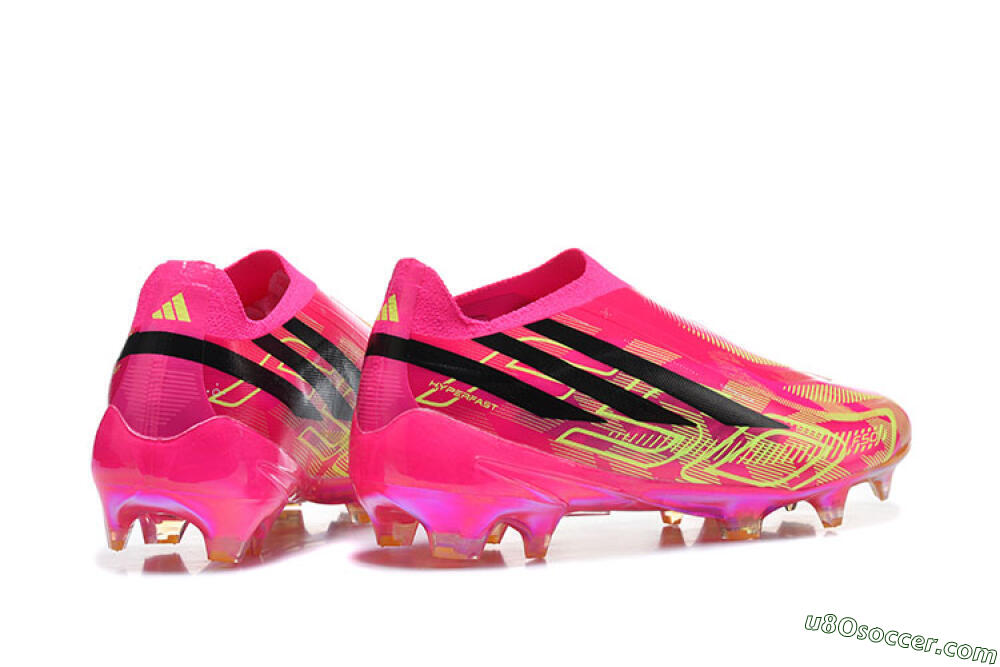 Adidas F50 Hyperfast Elite Laceless FG Firm Ground Soccer Cleats - Pink/Lucid Pink/Solar Yellow 9