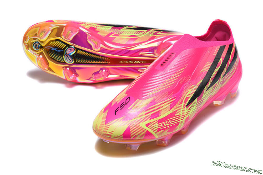 Adidas F50 Hyperfast Elite Laceless FG Firm Ground Soccer Cleats - Pink/Lucid Pink/Solar Yellow 3