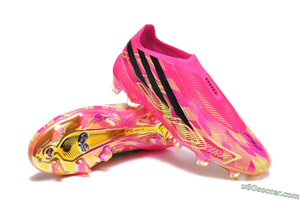 Adidas F50 Hyperfast Elite Laceless FG Firm Ground Soccer Cleats - Pink/Lucid Pink/Solar Yellow 4