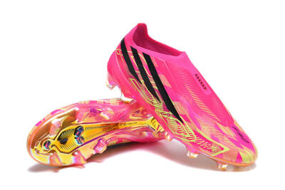 Adidas F50 Hyperfast Elite Laceless FG Firm Ground Soccer Cleats - Pink/Lucid Pink/Solar Yellow