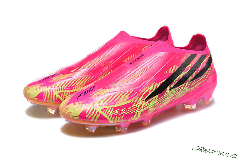 Adidas F50 Hyperfast Elite Laceless FG Firm Ground Soccer Cleats - Pink/Lucid Pink/Solar Yellow 5