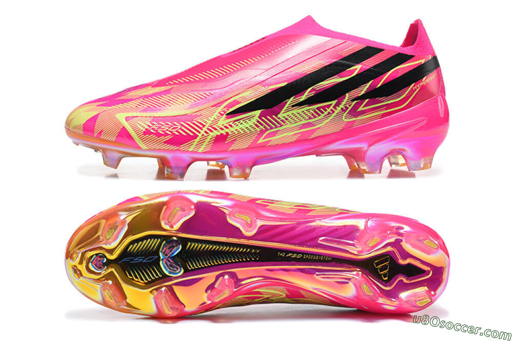 Adidas F50 Hyperfast Elite Laceless FG Firm Ground Soccer Cleats - Pink/Lucid Pink/Solar Yellow 0
