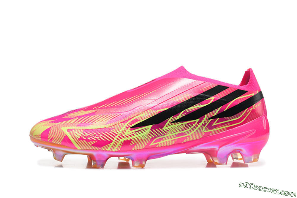 Adidas F50 Hyperfast Elite Laceless FG Firm Ground Soccer Cleats - Pink/Lucid Pink/Solar Yellow 2