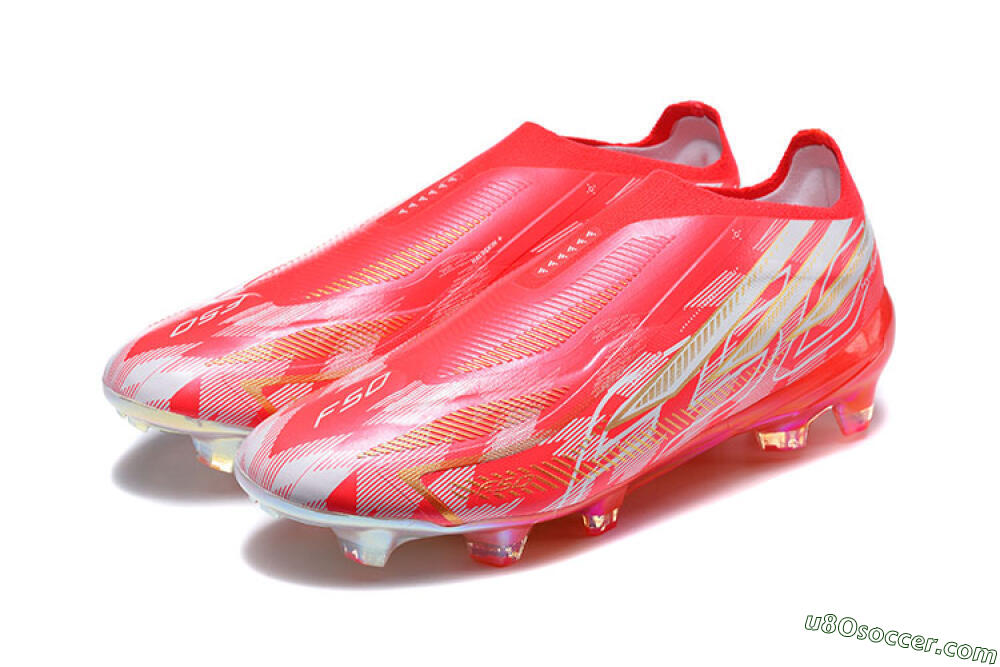 Adidas F50 Hyperfast Elite Laceless FG Firm Ground Soccer Cleats - Red/Solar Red/Metallic Gold 5