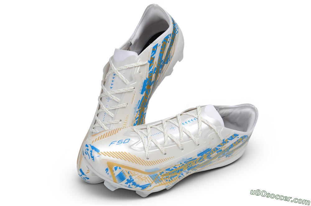 Adidas F50 Elite FG Firm Ground Soccer Cleats - White/Lucid Blue/Solar Gold 3