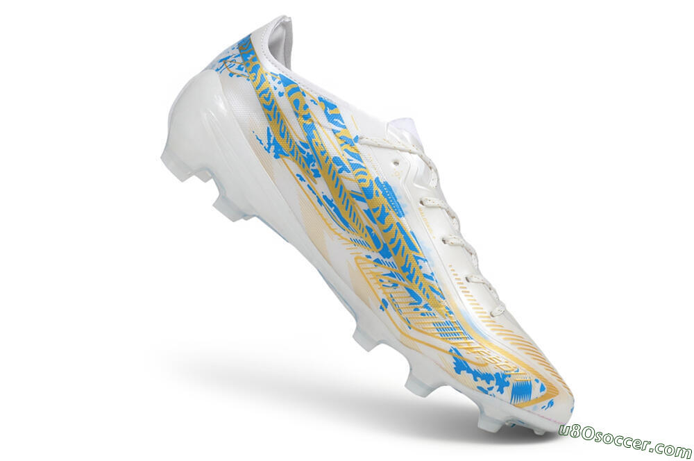 Adidas F50 Elite FG Firm Ground Soccer Cleats - White/Lucid Blue/Solar Gold 4