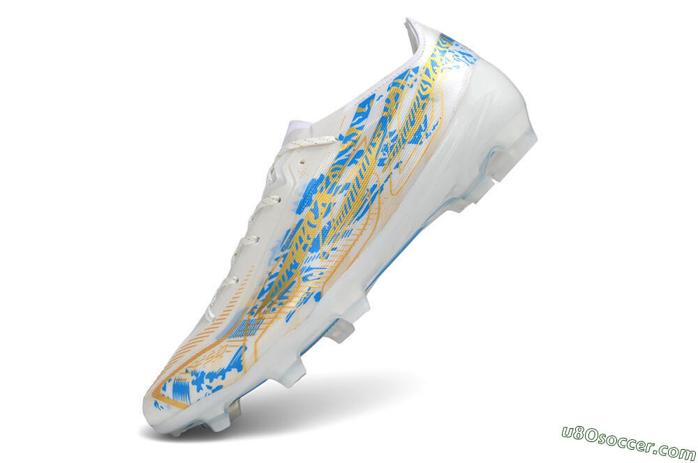 Adidas F50 Elite FG Firm Ground Soccer Cleats - White/Lucid Blue/Solar Gold 5