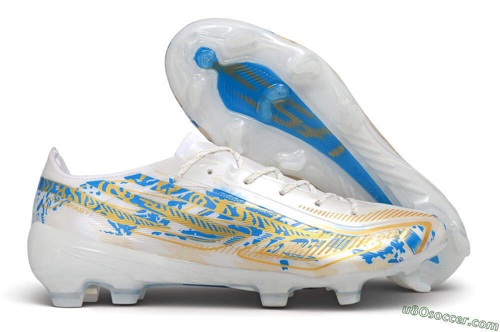 Adidas F50 Elite FG Firm Ground Soccer Cleats - White/Lucid Blue/Solar Gold 1