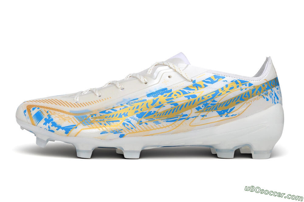 Adidas F50 Elite FG Firm Ground Soccer Cleats - White/Lucid Blue/Solar Gold 2