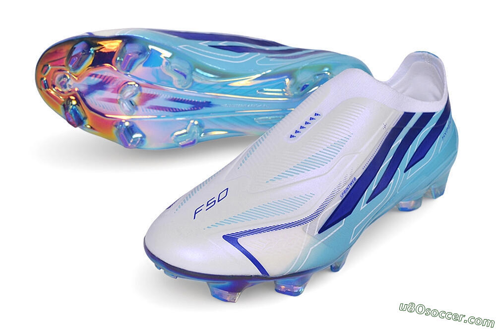 Adidas F50 Elite FG Firm Ground Soccer Cleats - White/Cloud White/Lucid Blue 3