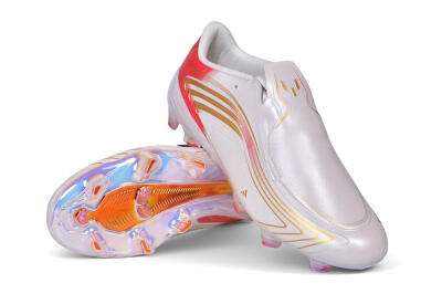 Adidas F50 Elite Laceless FG Firm Ground Soccer Cleats - White/Iridescent/Solar Red