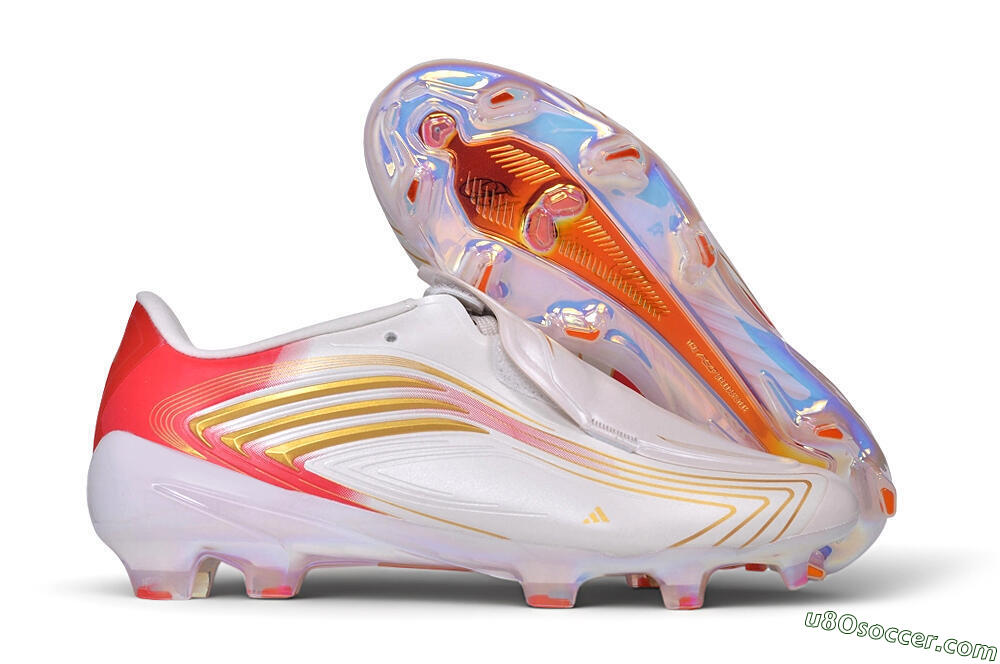 Adidas F50 Elite Laceless FG Firm Ground Soccer Cleats - White/Iridescent/Solar Red 1
