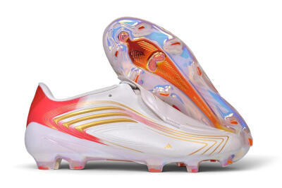 Adidas F50 Elite Laceless FG Firm Ground Soccer Cleats - White/Iridescent/Solar Red