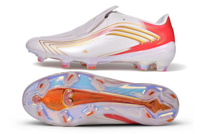 Adidas F50 Elite Laceless FG Firm Ground Soccer Cleats - White/Iridescent/Solar Red